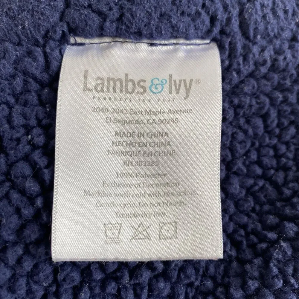 Lambs & Ivy Milky Way Baby Blanket Gray Blue Stars Minky Faux Shearling Space